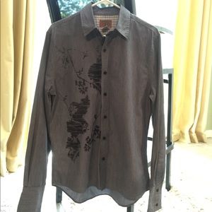 Navy and fine white stripped pattern dress shirt